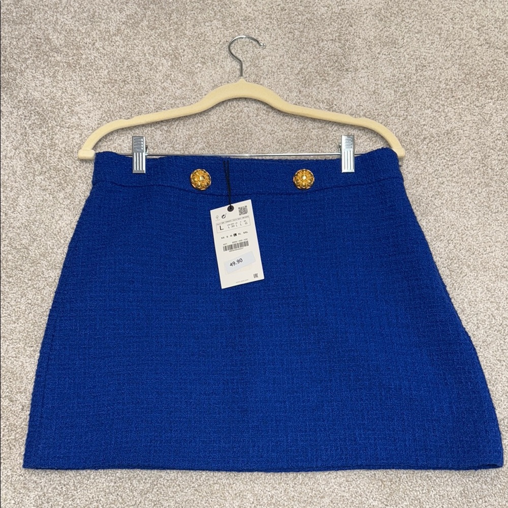 Zara Blue A-Line Mini Skirt for Work